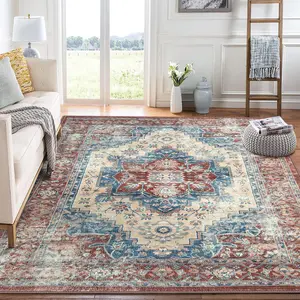 【GARVEE】Washable Rug 9x12 Rugs for Living Room Bedroom Non Shedding Farmhouse Large Area Rug Non Slip Office Rug Vintage Rug Easy to Clean Indoor Floor Carpet for Dining Room Classroom, Brick Red