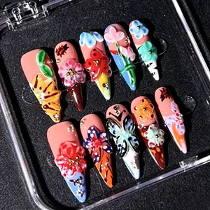 3D Handmade Press-On Nails Women Nails Almondnails Reusablenails Springnails Summer Nails