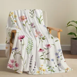 Tupmnbry Wildflowers Throw Blanket Botanical Floral Printed Blanket Super Soft Flannel Throw Blankets Lightweight Fluffy Plush Fuzzy Bed Blankets for Bedding Sofa 60"X80" outdoorfun