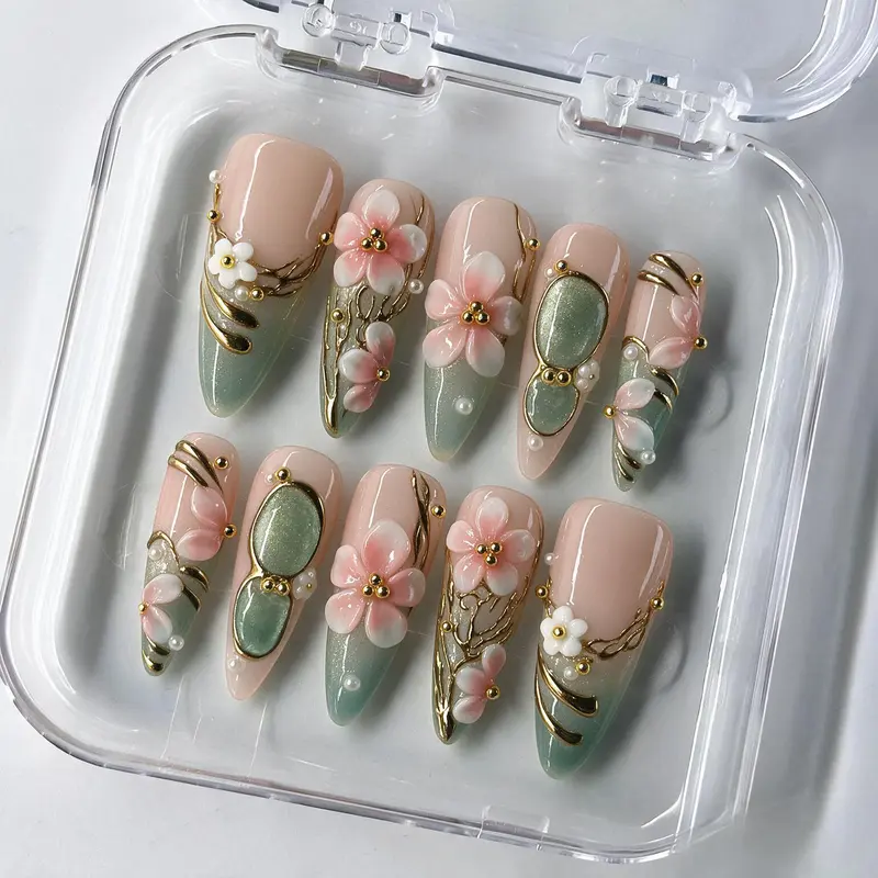 Reusable Nails Kit - Easy to Apply Press On Fakes with Effortless On/Off Design, Natural Salon Look, Includes Nail Glue & Tabs