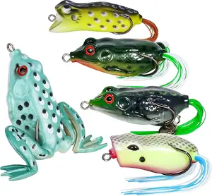 5PCS Topwater Frog Lures - Durable Lifelike Silicone Bass Bait Kit for Freshwater & Saltwater, Realistic Floating Frog Lures for Topwater Fishing of Pike, Snakehead, Salmon, Trout & Catfish