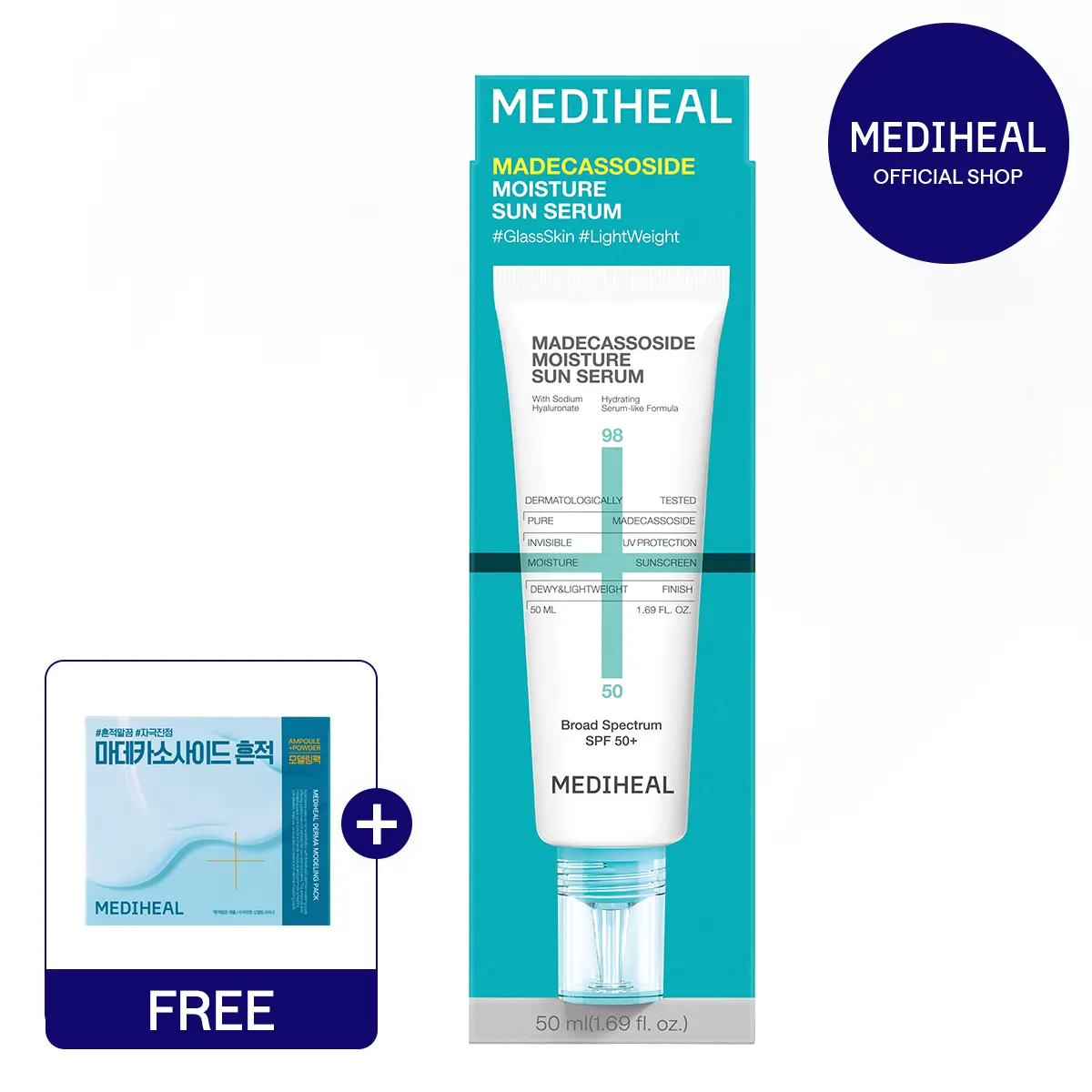 [MEDIHEAL] Madecassoside Moisture Sun Serum (50ml) | 3-in-1 UV Protection & Deep Hydration | 98% Pure Madecassoside & 79% Serum Ingredients | No White Cast Lotion-Like Texture | Pipette Tube Control Tip | Korean Skincare