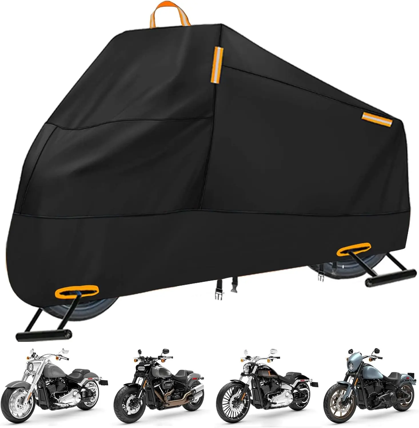 Motorcycle Cover for Harley Sportster 1200 883 Street Fat Boy 114 | 300D Oxford Heavy Duty Motorcycle Cover Waterproof Outdoor All Seasons Rain Protection Scooter Cover Fits up to 96" Black