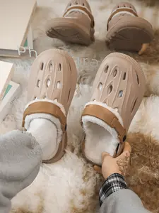 Christmas Special Design Hole Shoes Winter Warm Unisex Comfort Home Life Essential Cotton Slippers, PU Leather, Patchwork, Fall & Winter