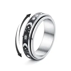 Stainless Steel Sun Moon XINGX Rotating Rotating Wedding Promise Anniversary Declaration Ring, 0.24 Inches Wide