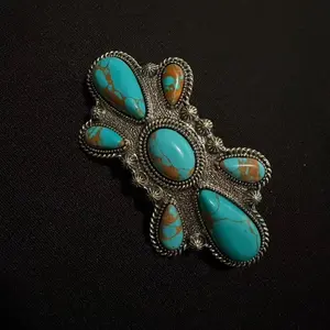 Vintage Turquoise Cluster Hair Barrette -083