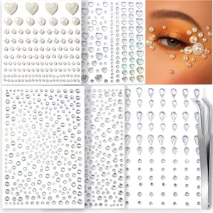 Face Gems Self Adhesive Face Rhinestones for Makeup Face Jewels, Stick On Pearls Hair Gems, Pearl Rhinestones Stickers for Face, Hair, Eye, Nail, Body, Crafts, Halloween Makeup springtok