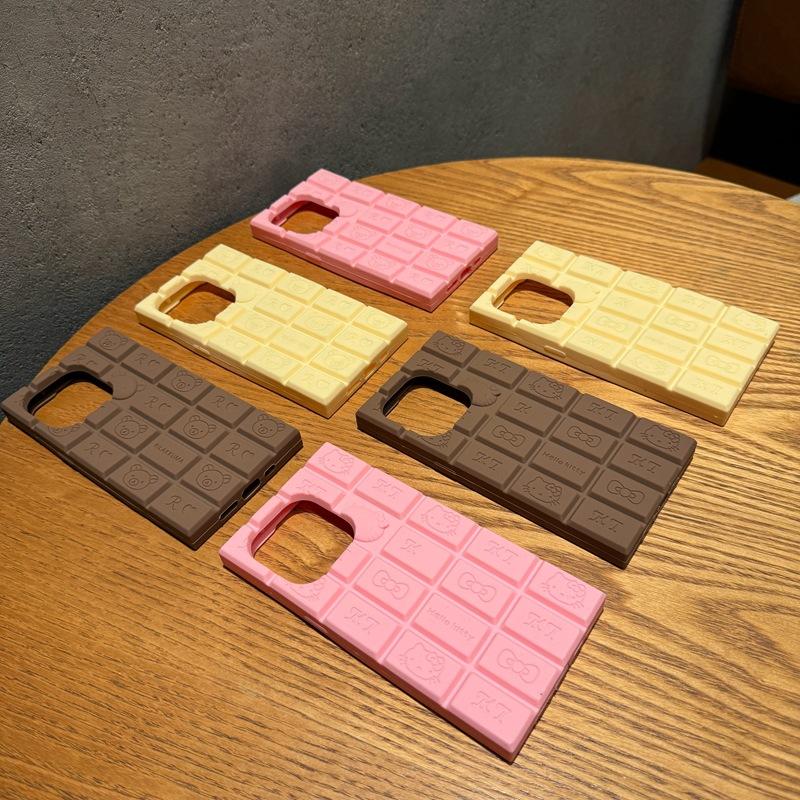 Chocolate-Style Keyboard Design Phone Case for iPhone 16 Pro Max & Apple 15 — Featuring Rilakkuma and Hello Kitty (Silicone)