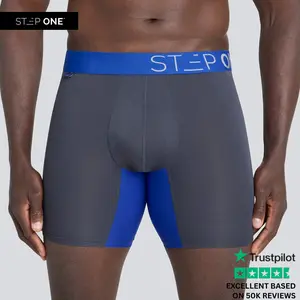 Step One Men's Boxer Brief - Carbon Blue, Anti-Chafe, Breathable Bamboo Fabric, UltraGlyde Panels, Hidden Elastic Pouch, Premium Underwear, Athletic Daily wear