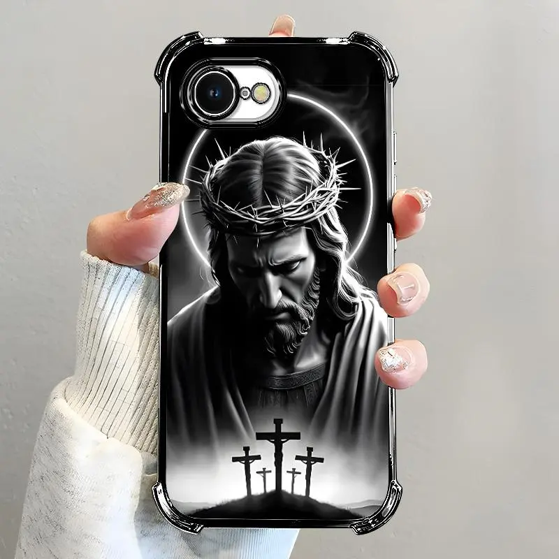 Suitable for [iPhone 16e] Jesus transparent protective four-corner air cushion anti-fall mobile phone case transparent mobile phone case four-corner protective case 995