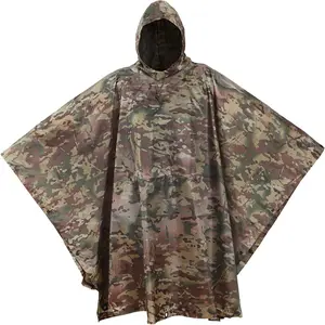 Military Style Poncho Multi Use Rip Stop Camouflage Rain Poncho