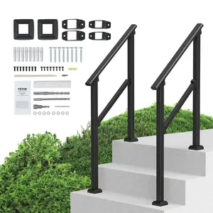 2-Pack 2-3 Step Handrails for Outdoor Steps, Stair Hand Rail Kit, Transitional Carbon Steel Railings with Installation Kit, Stair Rails for Seniors, Concrete & Porch & Deck, Black Square Tube