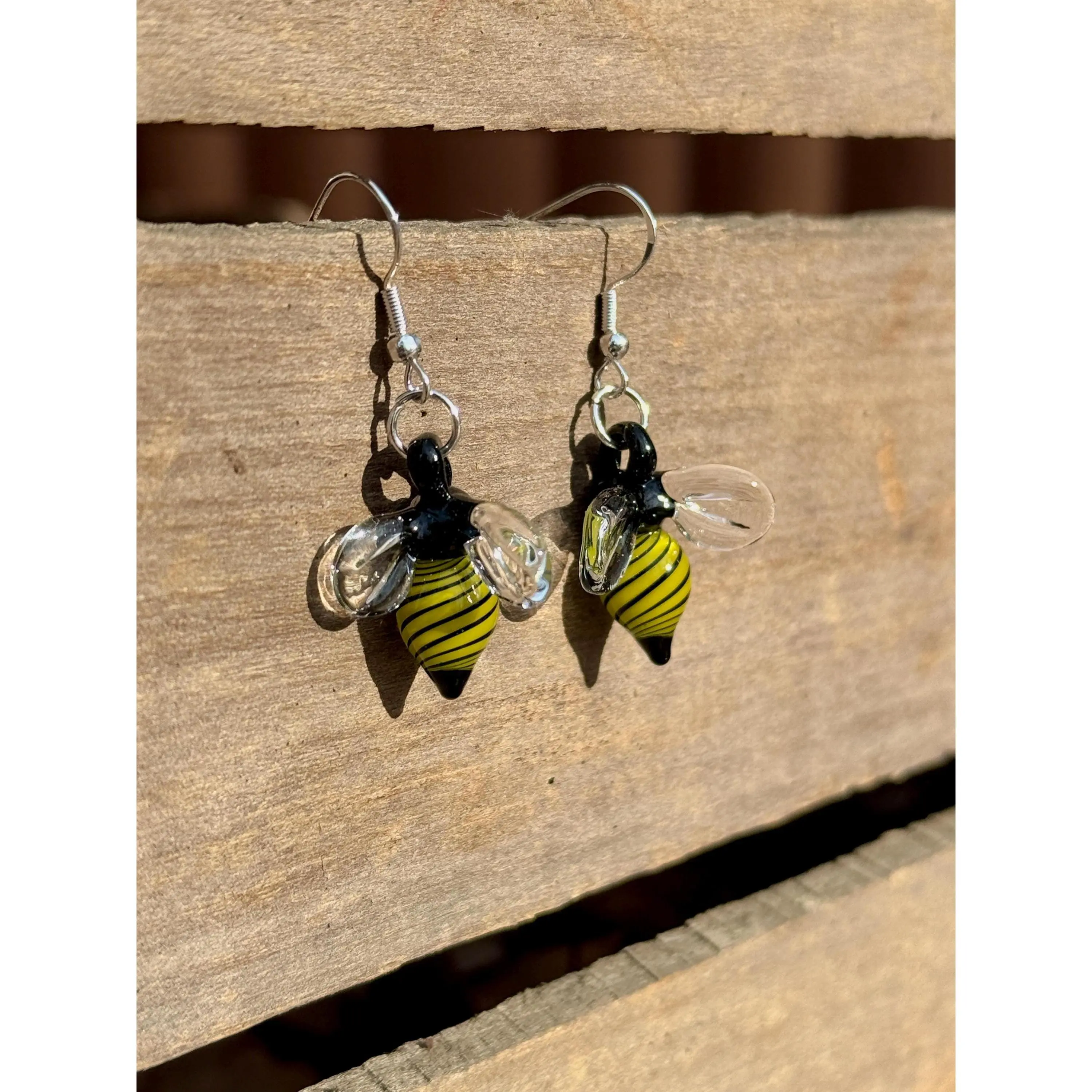 Blown Glass Honey Bee Drop Earrings - Handmade Jewelry | Art By Aaron Dye