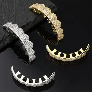 European American Style 8 Teeth Diamond-Embedded Micro-Inlaid Men's Hip Hop Tooth Socket Halloween Christmas Personal Accessories