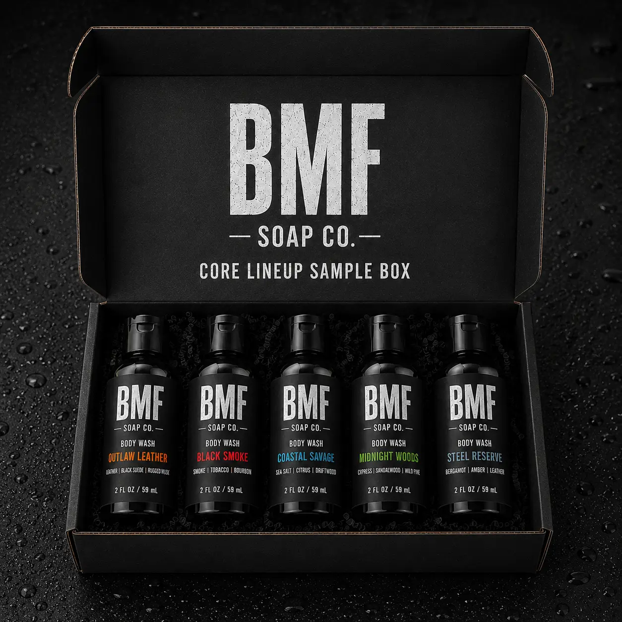 BMF Soap Co. Core Lineup Sample Box — 5 Pack 2 oz Men’s Body Wash Samples