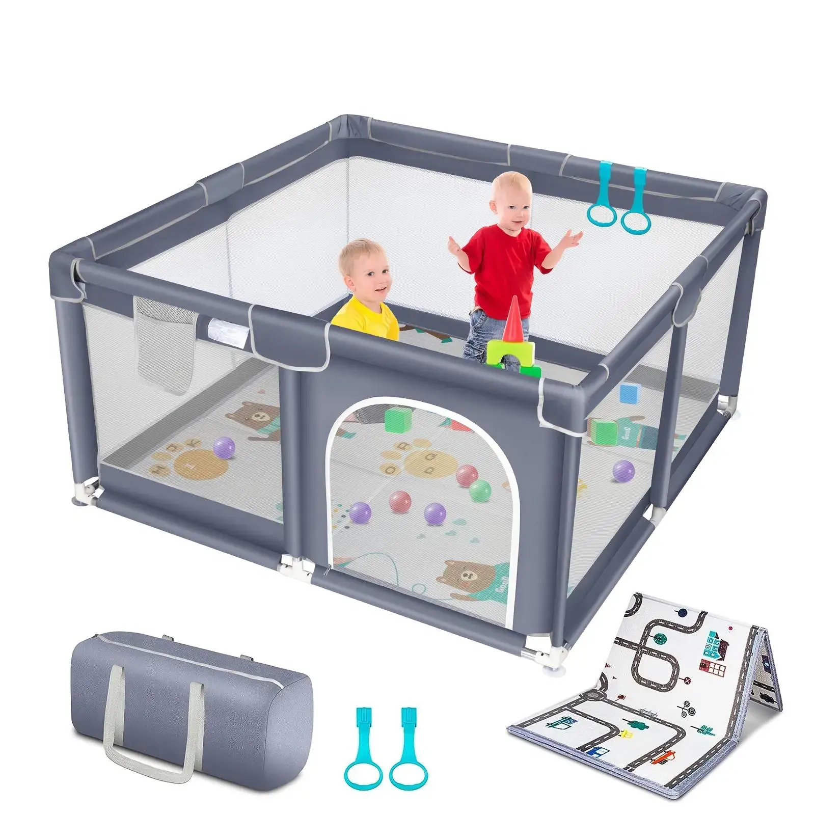 Baby Playpen with Anti-Slip Mat, Indoor&Outdoor Playard Kids Activity Center with Gate,Sturdy&Safety Baby Fence,for Infants & Toddlers, backtoschool, glowup