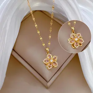Classic Charm Rotating Pink Cherry Blossom Necklace, Fashionable and Versatile, Romantic Couple's Party Anniversary Gift