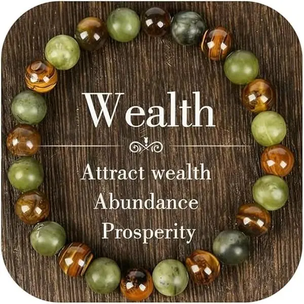 BloomWish S Money Bracelets for Women Money Attraction Gemstone Beaded Natural Stone Tiger Eye Stretch Wealth Luck Feng Shui Bracelet Birthday Gifts for Friends Spiritual Jewelry