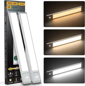 1/2/4 Pack Under Cabinet Lights,88 LED Operated Motion Sensor Light Indoor,2200mAh USB Rechargeable Closet Lights,Dimmable Closet LightsWireless Under Counter Lights for Kitchen, Stairs