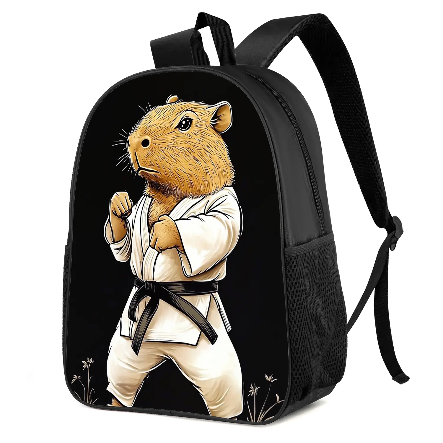 B129 Karate Hamster Print Casual Shoulder Bag, School Backpack
