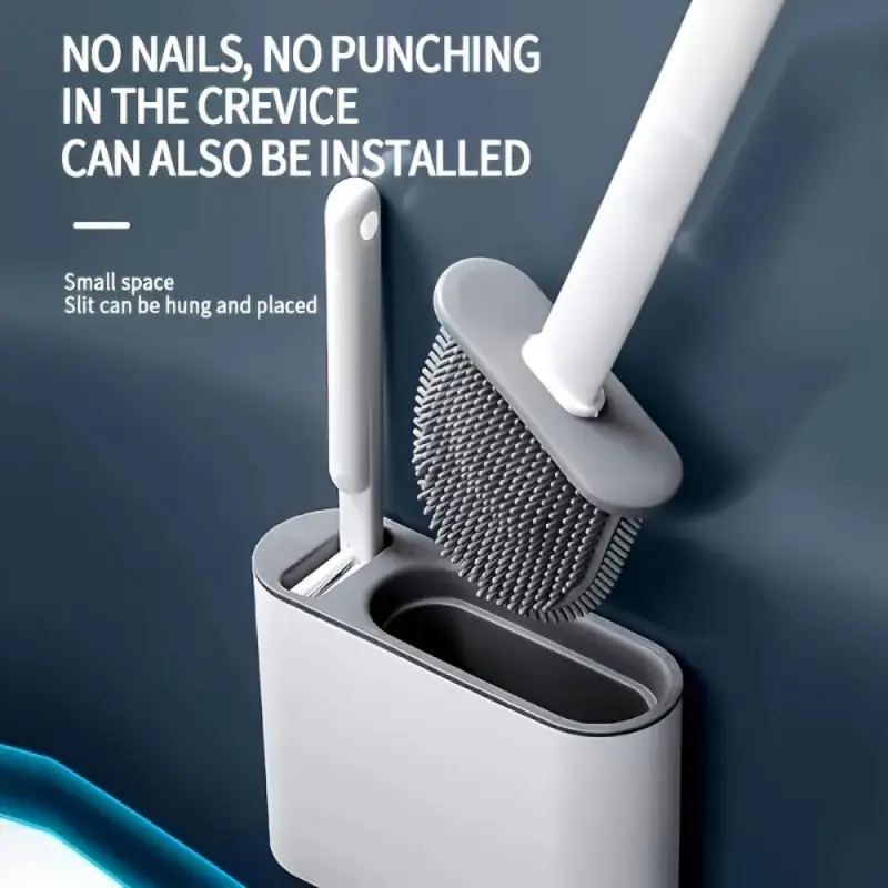 1 set wall mounted toilet brush with silicone brush head long handle space saving Bathroom Accessory bathroom cleaning tool Toilet Cleaner Brush includes 2 brushes and holder ideal for bathroom multi toilet homes and kitchen cleaning Toilet Scrubber