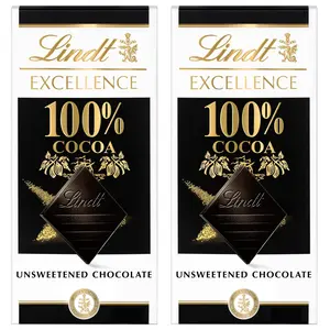 (2 Pack)Lindt Excellence 100% Cocoa Dark Chocolate Candy Bar, 3.5 oz.