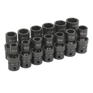 212 MAIN Grey Pneumatic 1313UM Impact Socket Set - 0.5 in. Drive, 13-Pc. Standard Length Metric Sockets, Alloy Steel High Torque Universal Joint Set for Cycling & Outdoor Recreation