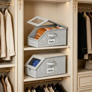 Stackable Baseball Cap Storage Bins:Heavy-Duty Grey Hat Organizers with Clear Flip Lids. Dustproof&Foldable Closet Solutions for24Hats.Perfect for Home,Garage&Car Trunks.Keep Your Collection Crease-Free.Essential for US Households wardrobe space