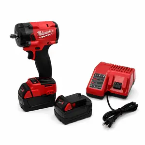 Milwaukee M18 Short Length Impact Wrench Complete Kit, 3/8" Compact Torque Tool with Dual Power Supplies & Charger For Professional Mechanics