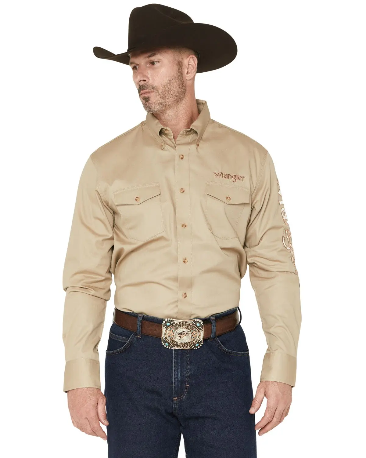 Wrangler Men's Men'S Logo Long Sleeve Button-Down Western Shirt - 112374859
