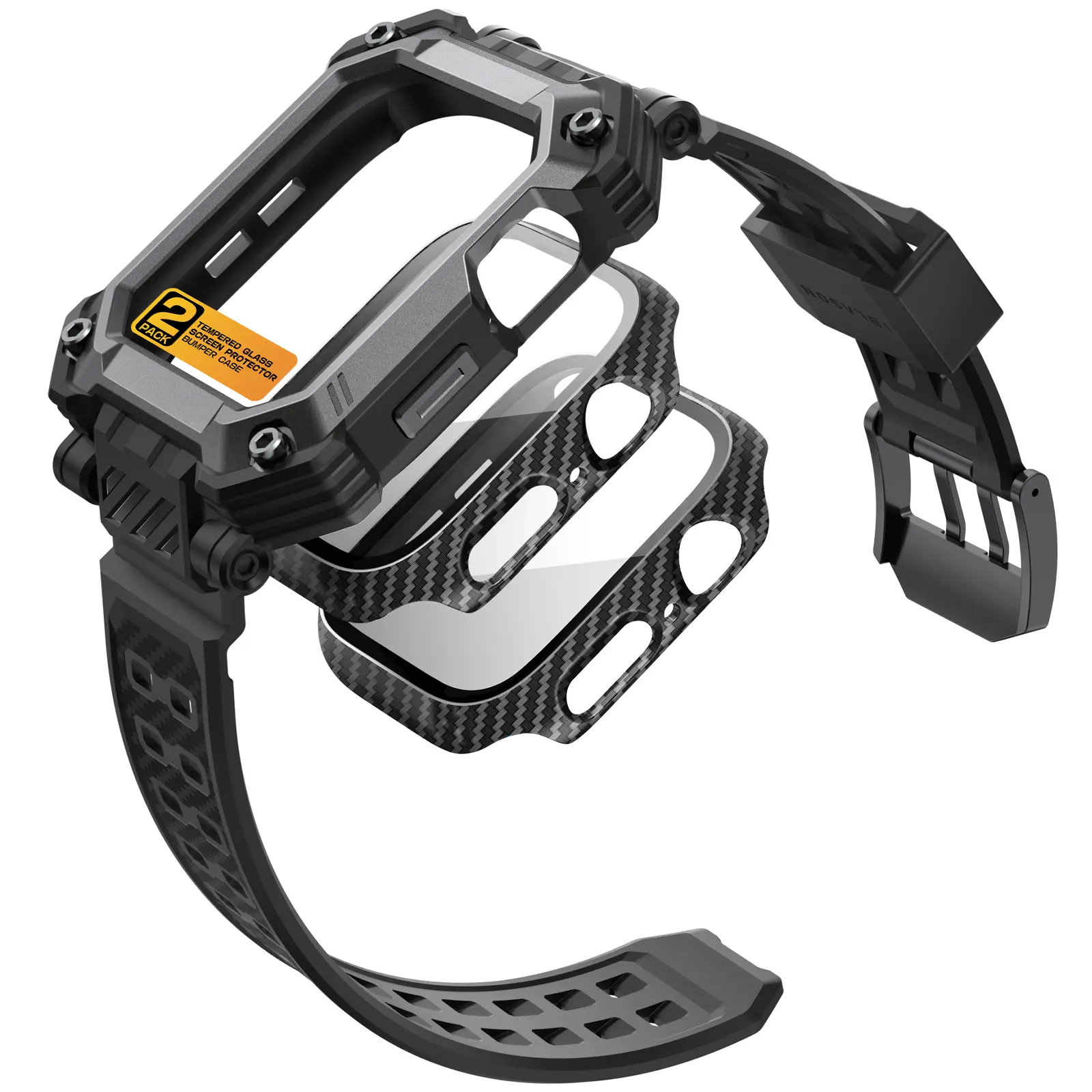 i-Blason for Apple Watch Series 10 46mm Case with Band Multi-use [2 X Tempered Glass Screen Protector Case] [Military Protection] Sport Shockproof Rugged Bumper Cover