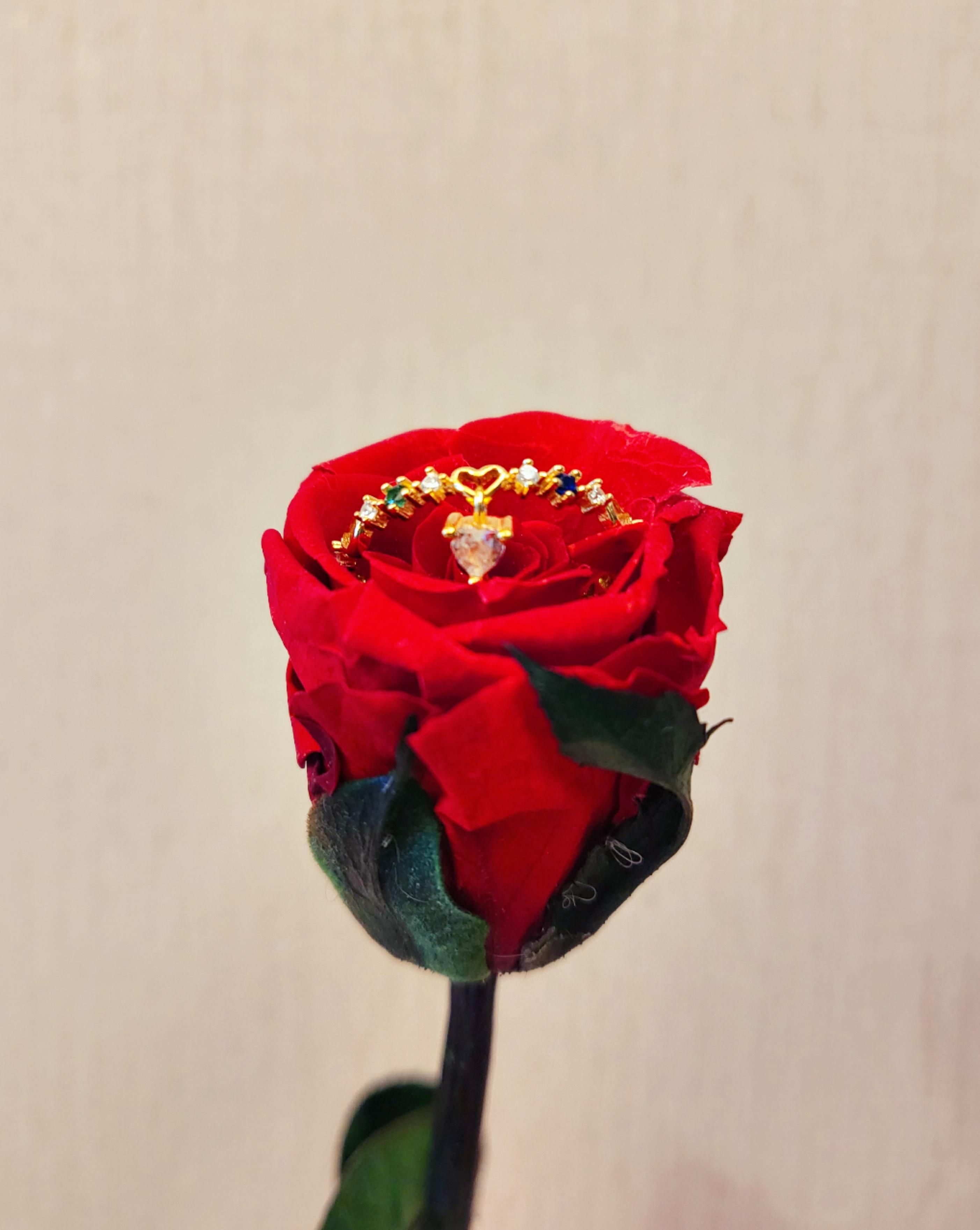 18K Gold Plated 925 Silver Adjustable Barbie Pink Heart-Shaped Pendant With Multi-Color Zirconia Ring