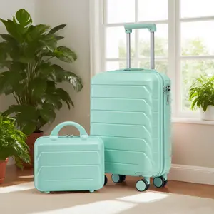 20 Inch Carry on Luggage Set of 2 with Spinner Wheels and 14" Cosmetic Case, Mint Green Hardshell Small Suitcases with Combination Lock, Checked Luggage for Travel Men and Women