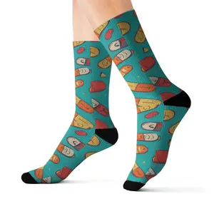 Colorful Pharmacy Pattern Socks | Medical Band-Aid Print Crew Socks