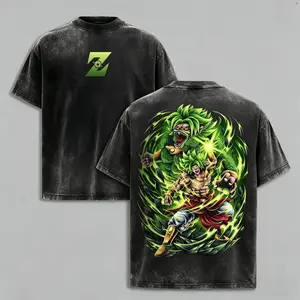 Super Broly DB Retro Acid Washed Oversized Hoodie & T-Shirt, Heavyweight Cotton Unisex Anime Manga Tee, Anime Merch, Menswear Streetwear, Gift For Anime Fan.