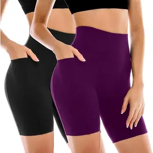 Women's High-Waist Workout Bike Shorts - Gym/Running/Yoga Use with Pockets (2-Pack)