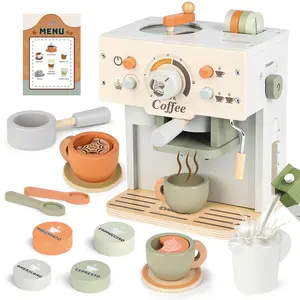 Dreamon Toy Coffee Maker for Kids Kitchen Set Wooden Accessories Pretend Play Toddler Coffee Playset Kids Café Machine Birthday Gifts for Boys Girls Ages 3-6 Years