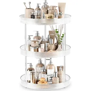 360? Clear Rotating Storage Tray, 3 Tier Lazy Susan Bathroom Countertop Organizer,  and Perfume Organizer, Spinning Storage Tray Vanity Organizer Shelf for Bathroom Cabinet, Kitchen(Large)