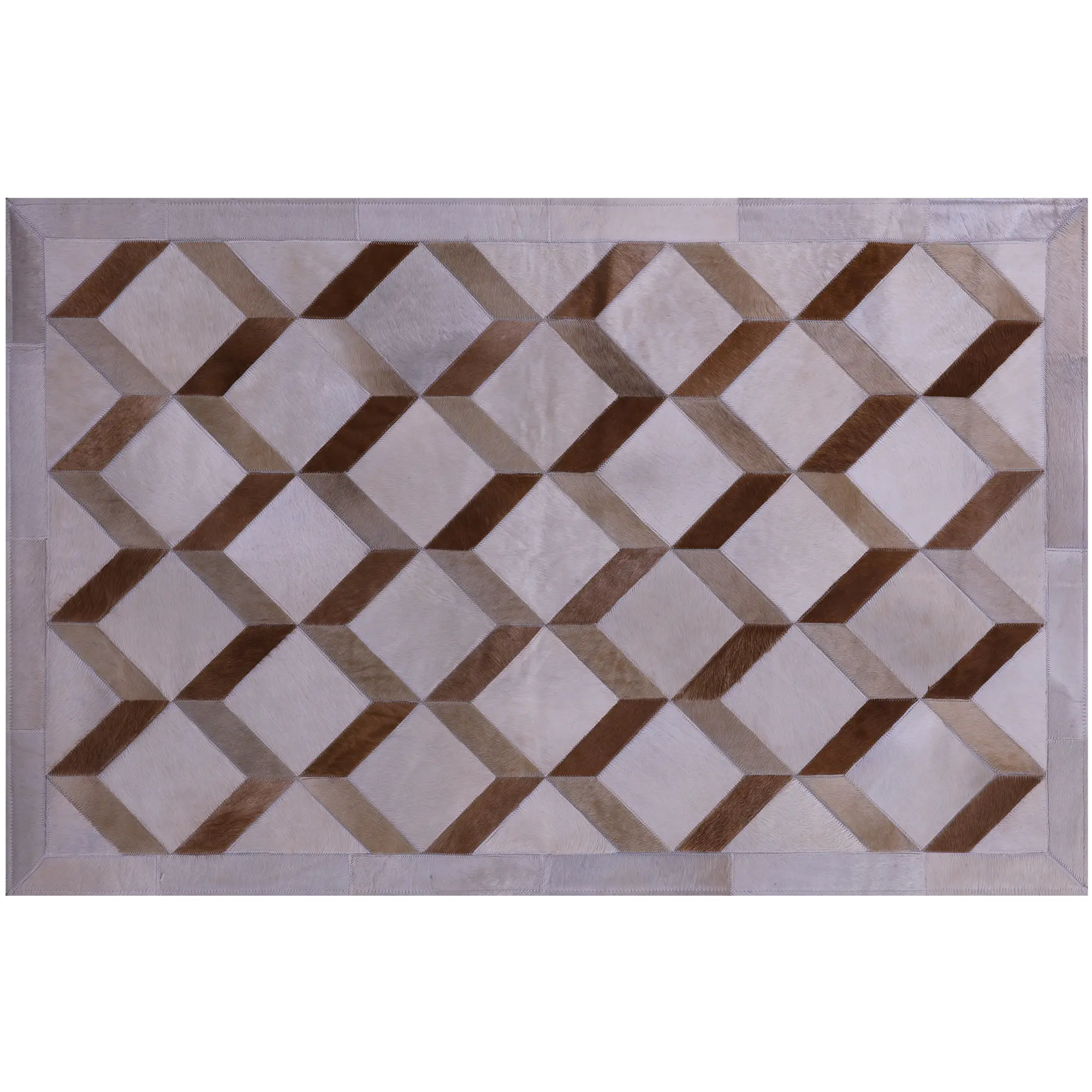 3' 3" X 5' 0" Brown Natural Cowhide Hand Stitched Rug - C3411