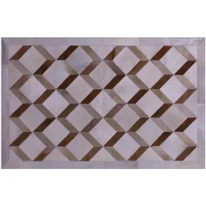 3' 3" X 5' 0" Brown Natural Cowhide Hand Stitched Rug - C3411