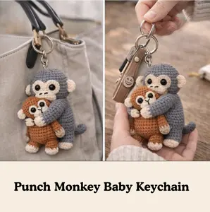 Punch Monkey Keychain, Crochet Monkey Keychain, Amigurumi Monkey Keyring, Cute Handmade Gift, Mini Crochet Plush, Mothers day Keychain