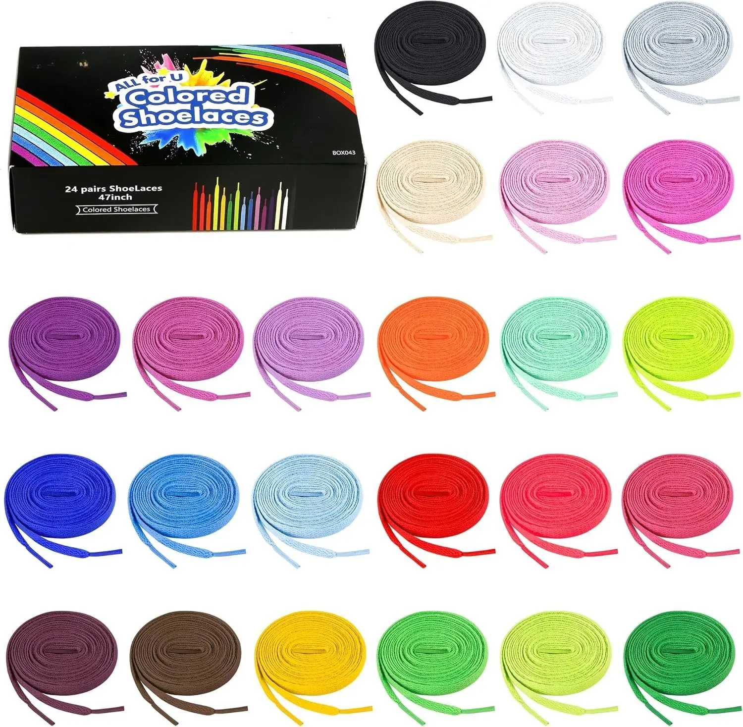 24 Pairs Flat Colored Shoelaces Shoestrings for Sneakers Skate Shoes  Shoes Boots