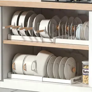 Expandable Pot and Pan Organizer Rack for Cabinet – Adjustable Pan Organizer with 7 Dividers, Pots and Pans Organizer, Lid Holder, Kitchen Storage Rack for Small Space, Cabinet, Countertop, RV[Mother's Day gift]