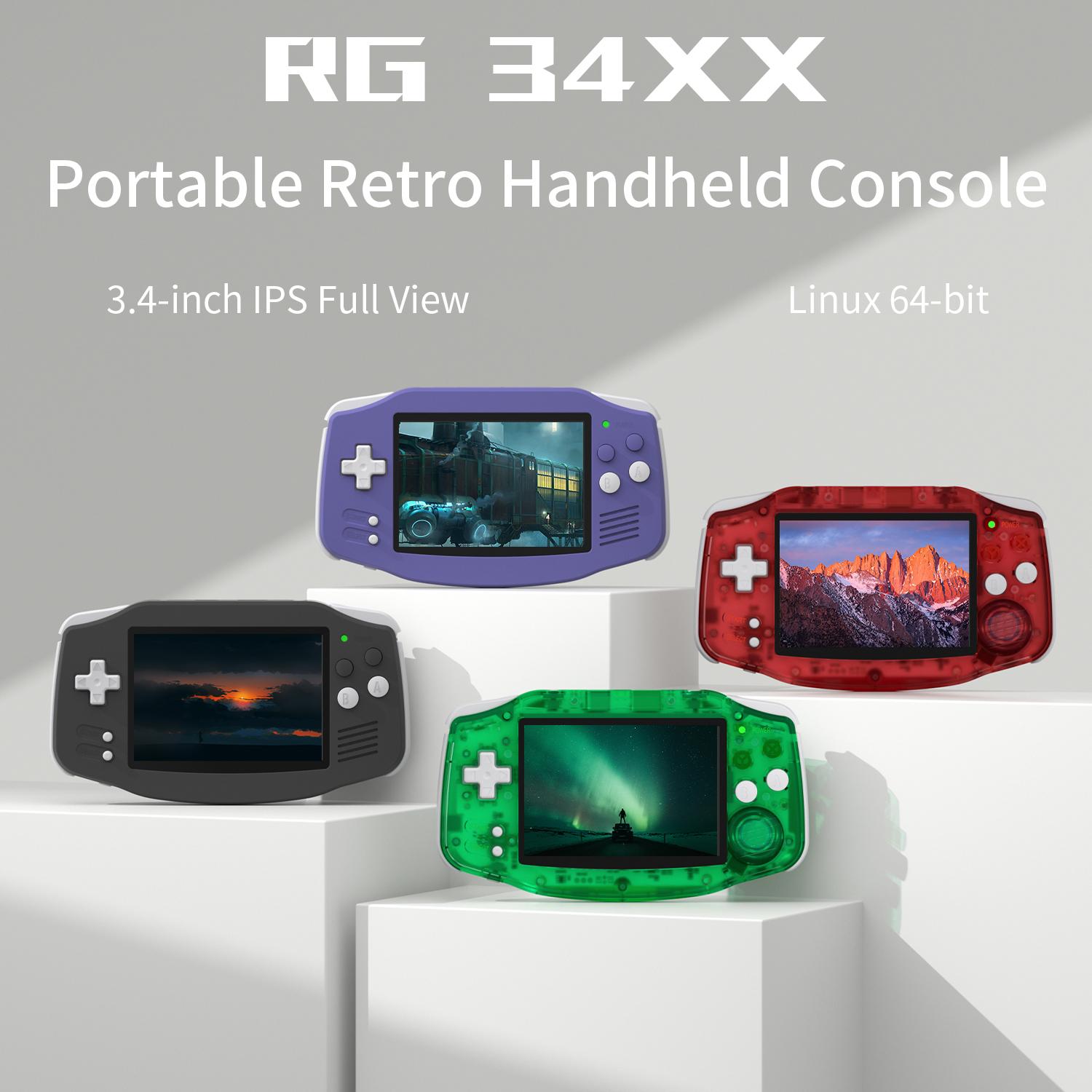 Anbernic RG 34XX Handheld Game Console【Buy 1 Get 1 HDMI 4K Cable+1 Fancy Case+1 Type-C Cable+1 Screen Protector+1 Lanyard】3.4-inch IPS Full-view Angle 720*480 H700 Quad-core ARM Cortex-A53 LPDDR4 1GB Ready to Play Gift Package
