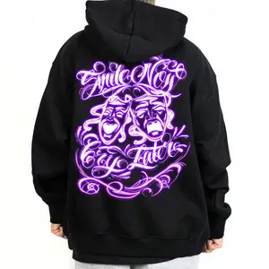 Chicano Art Smile Now Cry Later Airbrushed Light Purple Chicanos clothing, Lowrider, Chicana, Cotton Graphic Tee, Hoodie & Sweatshirt Menswear Oversized Unisex