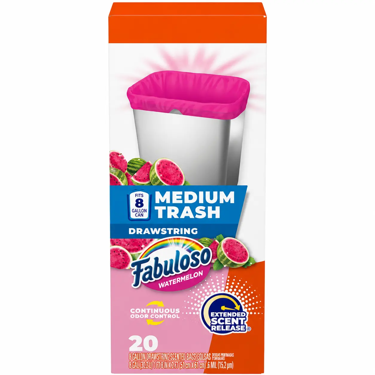 Eco-Friendly Watermelon-Scented Drawstring Trash Bags, 20-Count Medium 8-Gal Thin Regular Pink Bedroom Home Care Garbage Bags with Extended Scent Release Box
