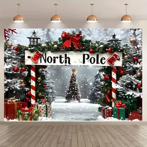 Christmas Themed Backdrop, 1 Count Christmas Tree & Bow Pattern Backdrop, Wall Decoration, Photography Background, Garden Decoration, Home Decoration, Banners, Wall Hanging Backdrop