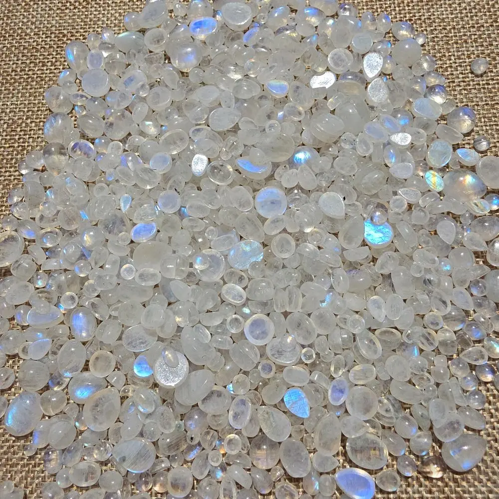 Earthy Vybz Rainbow Moonstone Mini Cabochons - Flashy Mixed Shape Crystal Gemstone Bag (4-10mm)