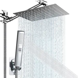 8 Inch Rain Shower Head with Handheld, High-pressure Shower Head Combo with 11 Inch Adjustable Extension Arm and 3 Spray Settings Handheld Showerhead Combo, Powerful Low-pressure Water Shower Spray