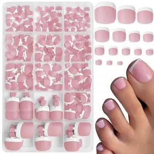 300pc French Tips Press on Toenails Women Fake Toes Nail Tips, Pink Glue on Toe Nails Press ons Fake Toenail Soft Gel False Toe Nail Feet Artificial Toe Fake Nail Tip for Acrylic Toenail Extension